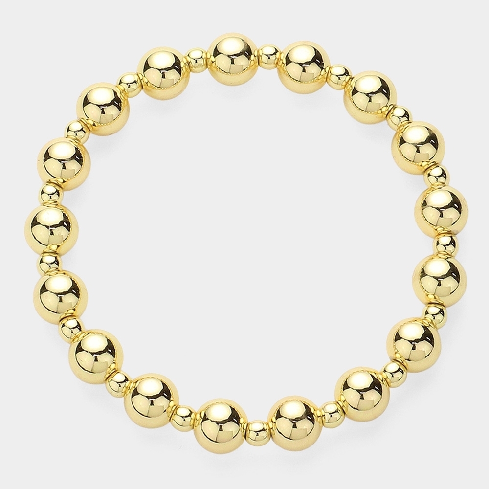 Gold Stainless Steel Ball Beaded Casual Everyday Simple Bracelet
